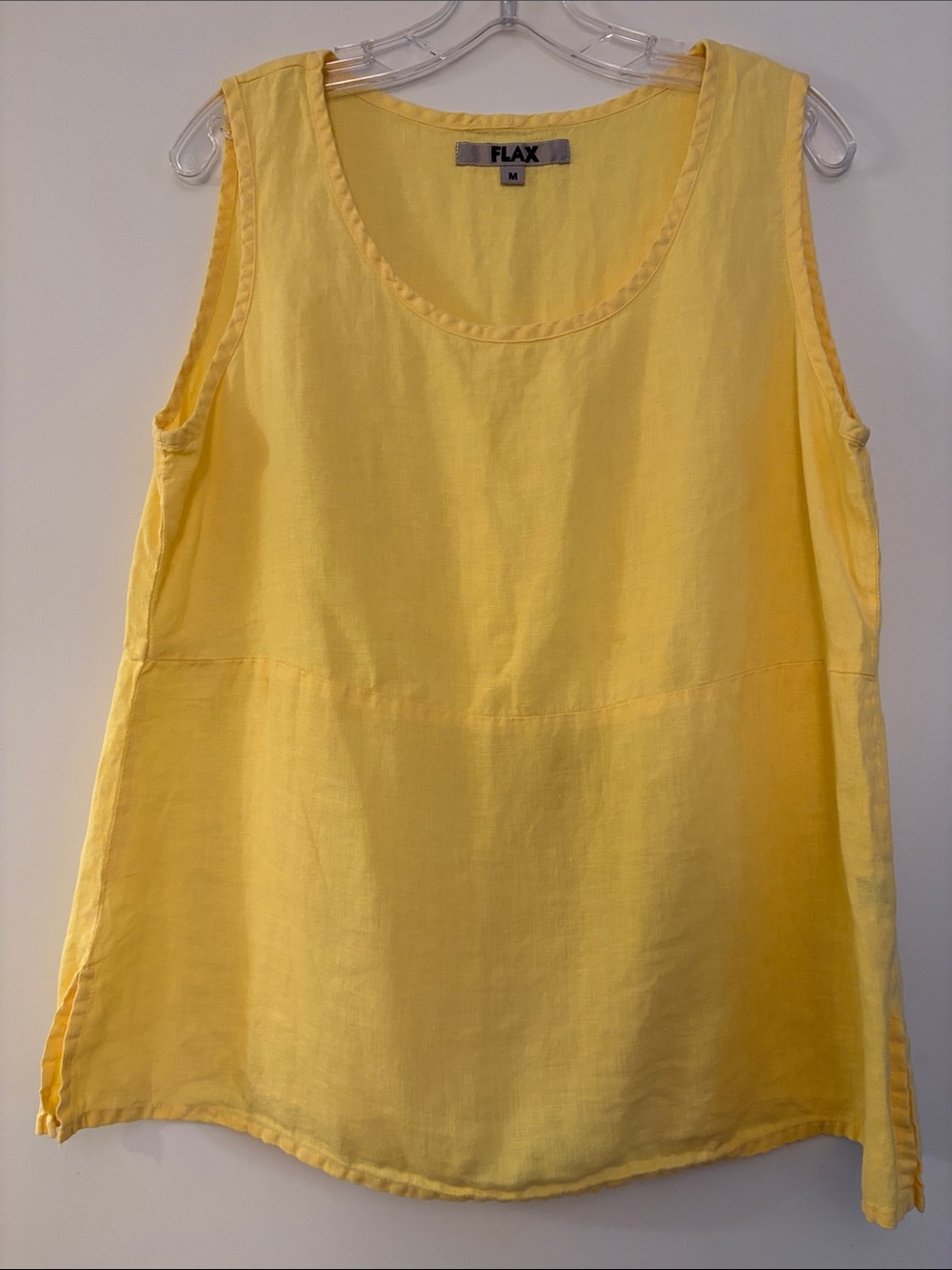 Flax Women’s Medium Linen Sleeveless Top Yellow Relaxed Tunic, size M